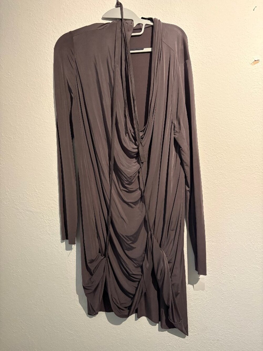 AllSaints Gray Draped Cowl Neck Long Sleeve Mini Dress US 8 UK 12